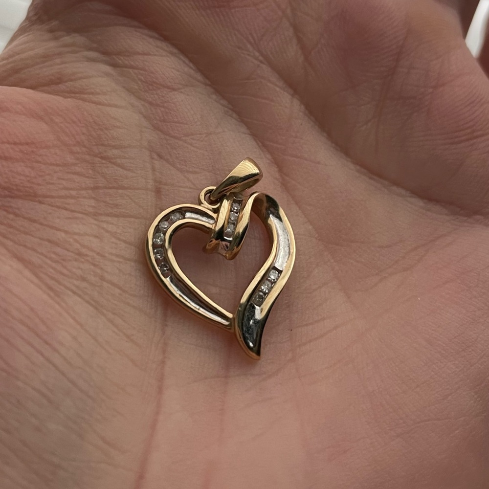 10k Gold Two Tone White and Yellow Diamond Heart Pendant Charm